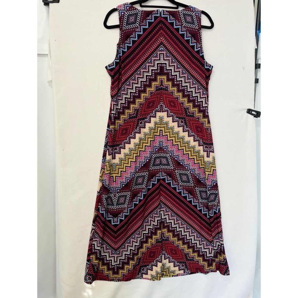 Anne Klein Sleeveless Sheath Dress Women L Burgundy Geometric Zig Zag Stretch - Picture 6 of 9